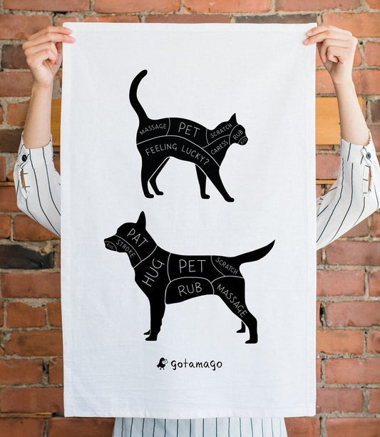 Cat & Dog Petting - Tea Towel